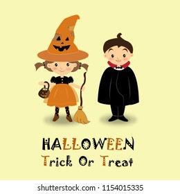 Illustration Featuring Kids Wearing Halloween Costumes,trick or treat