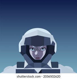 Illustration Of A Female Anime Style Soldier In Sci-fi Military Space Armor. Woman Jet Pilot, Spec Ops Girl, Tactical Woman Anime, Female Astronaut Character Concept. Copy Space