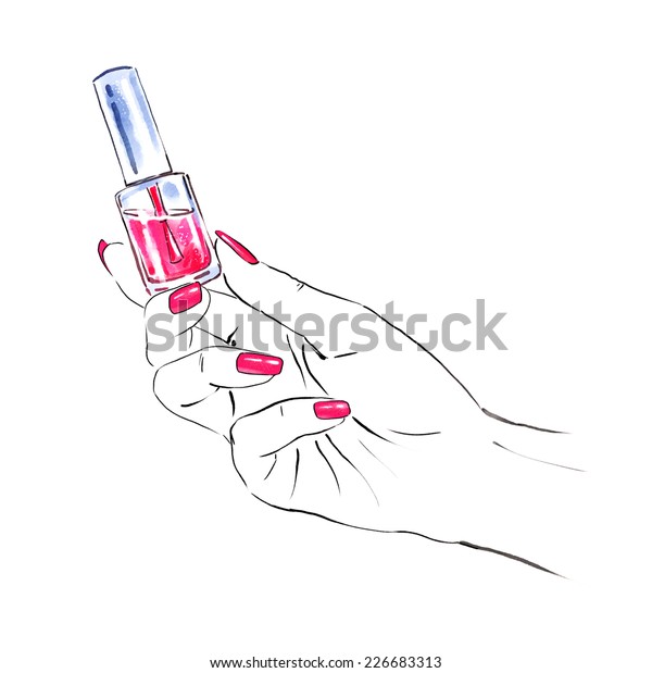 Illustration Female Hand Nail Polish Bottle Stock Illustration 226683313