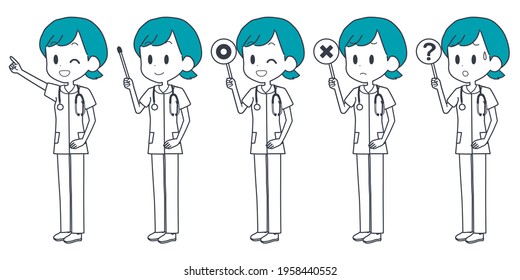 Illustration of a female nurse holding a pointer and so on.
