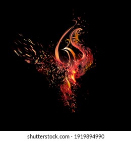 Illustration Of A Fiery Phoenix Reborn. On A Black Background