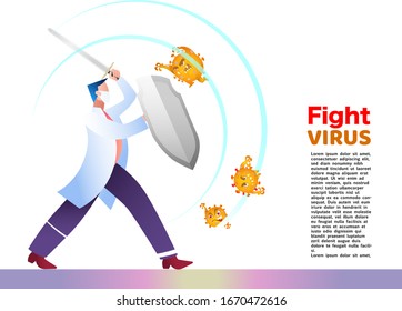  illustration fight covid-19 corona virus. cure corona virus. Doctor fight virus concept. corona viruses vaccine concept. end of 2019-ncov. don't be afraid of the corona virus concept.