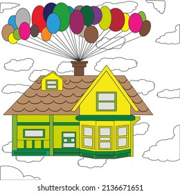illustration of film up with flying house using balloons