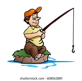 Illustration Fishing Man On Small Island Stock Illustration 608062889 ...