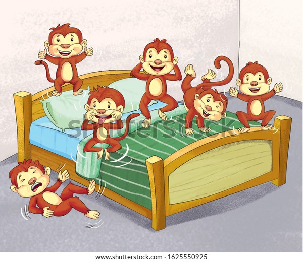 Illustration Five Monkeys On Bed Stock Illustration 1625550925 ...