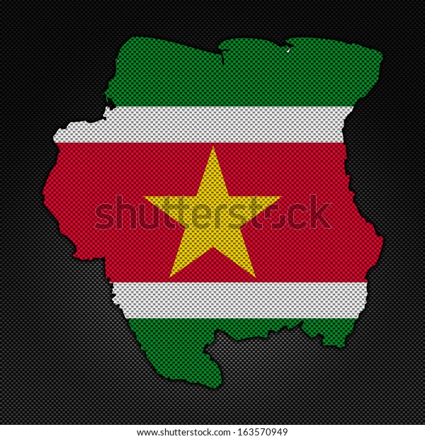 Illustration with flag in map on carbon\
background -\
Suriname