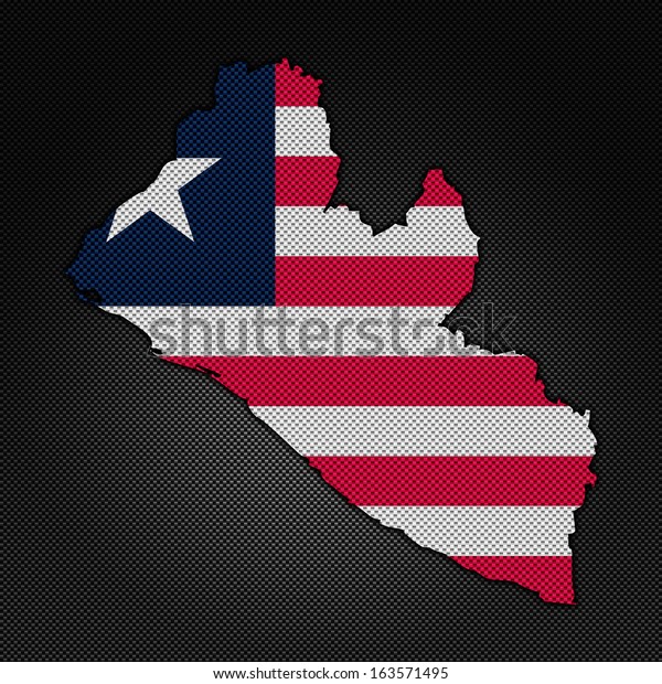 Illustration with flag in map on carbon\
background -\
Liberia