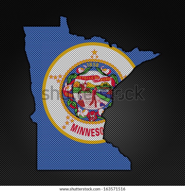Illustration with flag in map on carbon\
background -\
Minnesota