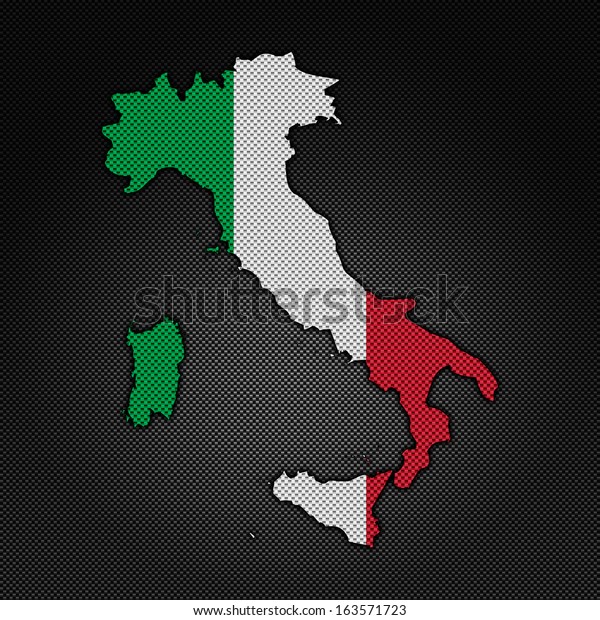 Illustration with flag in map on carbon background\
- Italy