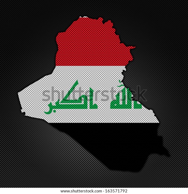 Illustration\
with flag in map on carbon background -\
Iraq