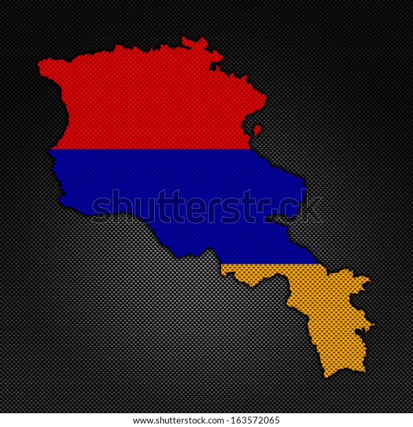 Illustration with flag in map on carbon\
background -\
Armenia