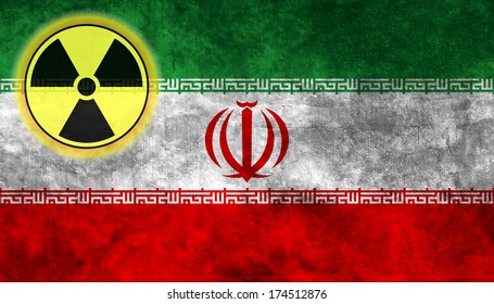 Illustration With Flag On Grunge Background With Nuclear Sign - Iran