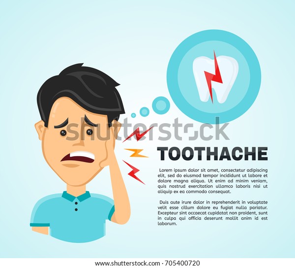 頭が痛いイラストのフラットな男性 イライラした若い男が頬に触れ 痛む歯を感じる 人体の痛み 歯医者のコンセプト のイラスト素材