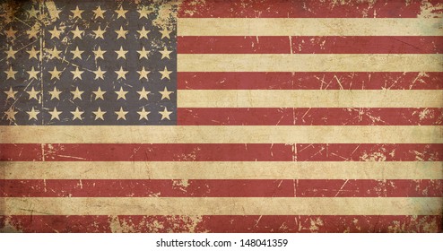 Illustration Of A Flat 'n Aged US 48 Star Flag Of The Period 1912-1959. This Design Was Used By The US In Both World Wars And The Korean War.