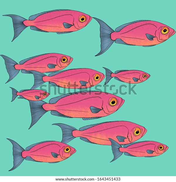 赤い魚の群れのイラスト のイラスト素材 赤い魚の群れのイラスト のイラスト素材