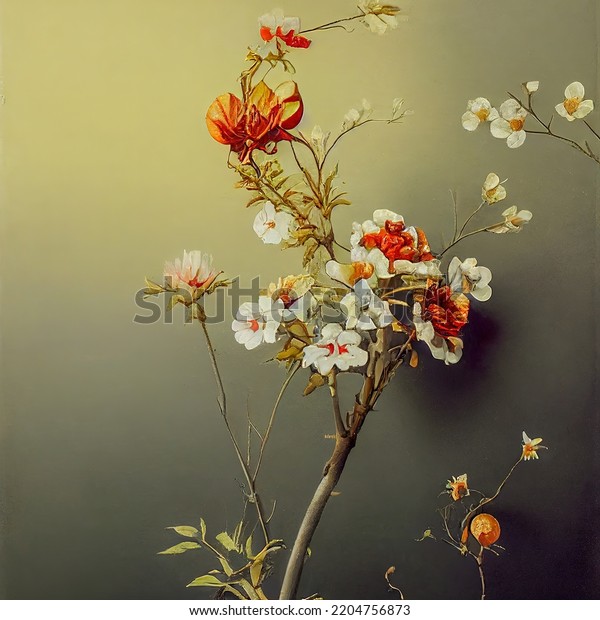 \
Illustration of a flowery branch in an ancient\
style