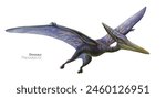 Illustration of a flying pterodactyl.  Flying blue dinosaur. Predator in flight.