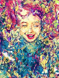 Illustration For The Fool's Day. Art. Girl. Face. Picture For Interior. "Endless Happiness". Modern Art. Contemporary Digital Art. Smile. Expressionism. Canvas. 01 April.