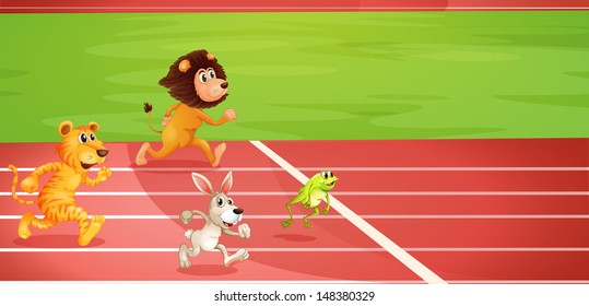 Illustration the four animals doing race