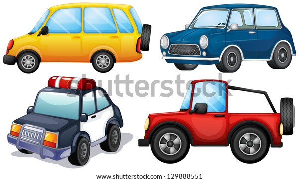 Illustration Four Different Cars On White のイラスト素材