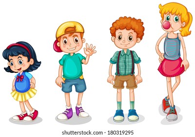 Illustration Of The Four Kids On A White Background