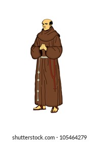 Illustration Of A Franciscan Friar On A White Background.