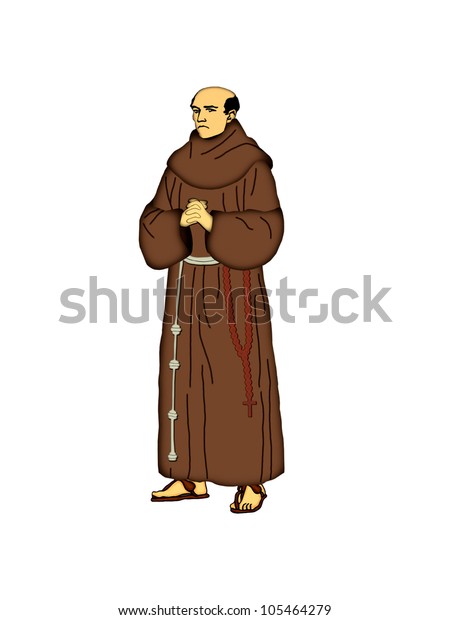 Illustration\
of a Franciscan friar on a white\
background.