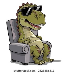 An illustration of a fun and trendy dinosaur wearing sunglasses, exuding a playful and confident attitude. The artwork combines prehistoric themes with modern fashion, creating a humorous and stylish  - Powered by Shutterstock