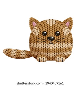 Illustration Of A Funny Knitted Cat Toy. On White Background