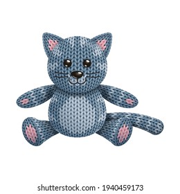 Illustration Of A Funny Knitted Cat Toy. On White Background