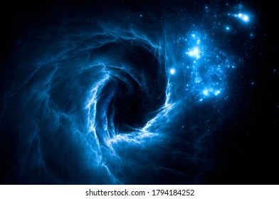 Illustration Of Galaxy Space Background, The Universe Consists Of Stars, Black Hole, Nebula,  Sprial Galaxy, Milky Way, Planet