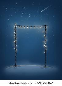 Illustration Of A Gate With A String Of Lights Under The Stars