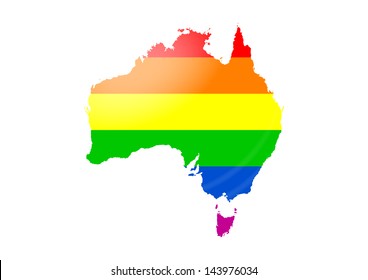 Illustration Of The Gay Flag On A Australia Map. Pride Gay Day