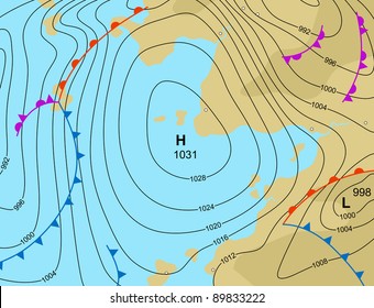 Illustration Of A Generic Weather Map Showing A High Pressure System