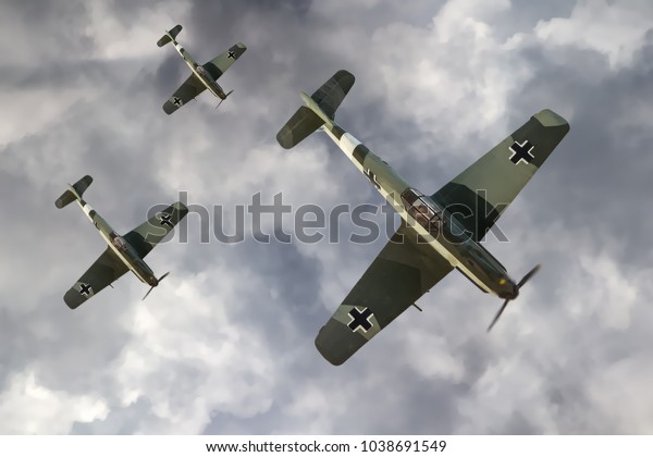 illustration-german-fighter-planes-ww2-flying-stock-illustration-1038691549