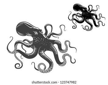 Octopus Black Engraving Vintage Illustrations Isolated Stock ...