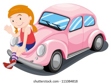 Illustration Girl Car On White Background Stock Vector (Royalty Free ...