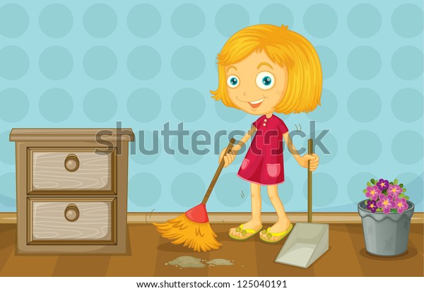 Illustration Girl Cleaning Room Stock Illustration 125040191