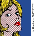illustration of a girl face in the style of 60s comic books, pop art