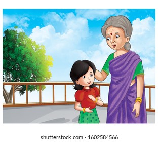 Illustration Girl Grand Morher Talking Stock Illustration 1602584566 ...