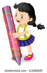 Illustration Girl Holding Pencil On White Stock Vector Royalty Free Shutterstock
