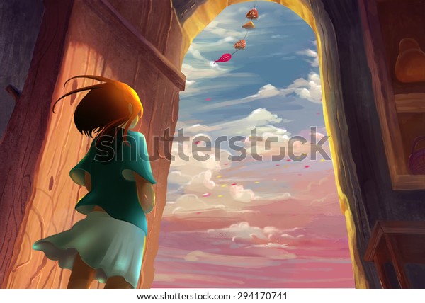 Illustration Illustration Girl Lived By Sea Stock Illustration