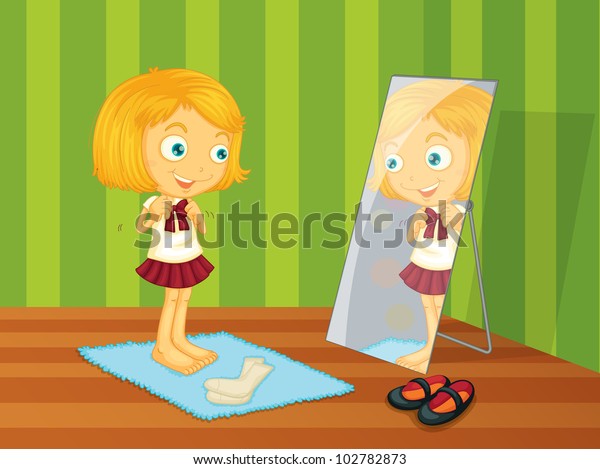 Illustration Girl Looking Into Mirror Eps Stock Illustration 102782873 ...