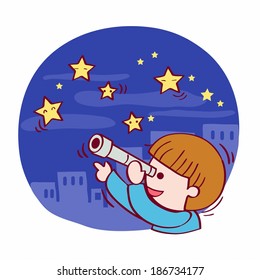 Illustration Of Girl Looking Through Telescope