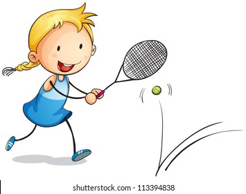 illustration of a girl playing tennis on a white
