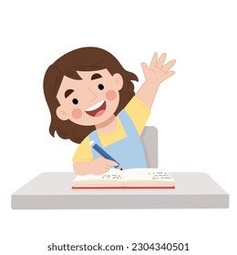 Illustration of a girl raising her hand studying at school - Powered by Shutterstock