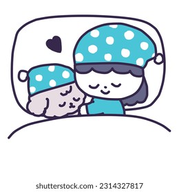 Illustration of a Girl Wearing a Nightcap Sleeping with a Cute Toy Poodle Dog in Bed - Powered by Shutterstock