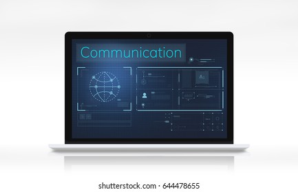 Illustration of global communications network connection on laptop