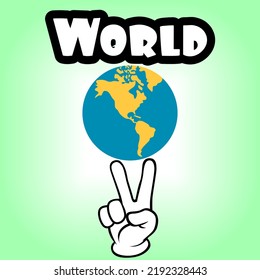 an illustration with globe and green background