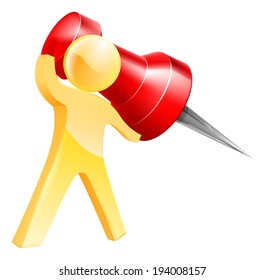 An Illustration Of A Gold Person Pinning Something With A Giant Map Pin Or Thumb Tack